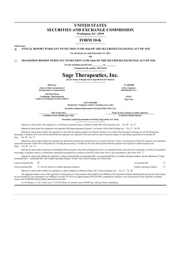 Thumbnail Sage Therapeutics
 10-K Annual Report 2016