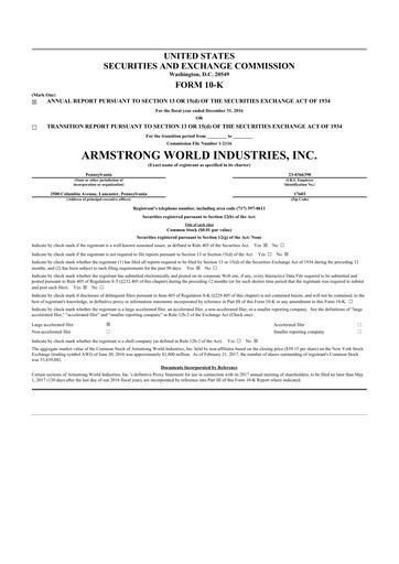 Thumbnail Armstrong World Industries
 10-K Annual Report 2016