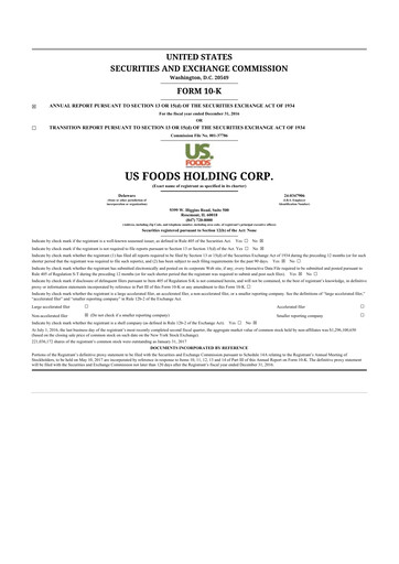 Thumbnail US Foods 10-K Annual Report 2016