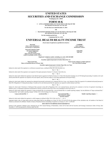 Thumbnail Universal Health Realty Income Trust 10-K Annual Report 2016