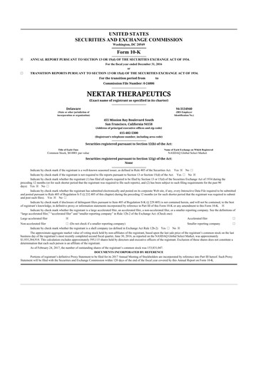 Thumbnail Nektar Therapeutics
 10-K Annual Report 2016