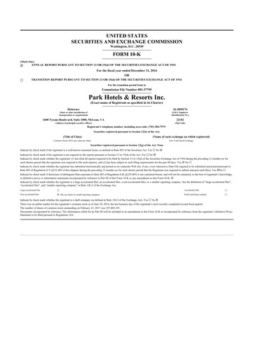 Thumbnail Park Hotels & Resorts

 10-K Annual Report 