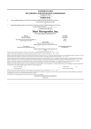 Thumbnail Savara 10-K Annual Report 2016