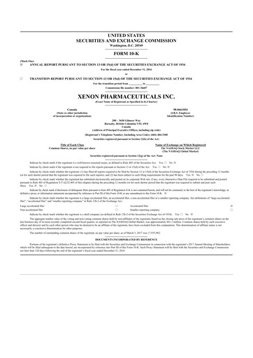 Thumbnail Xenon Pharmaceuticals 10-K Annual Report 2016