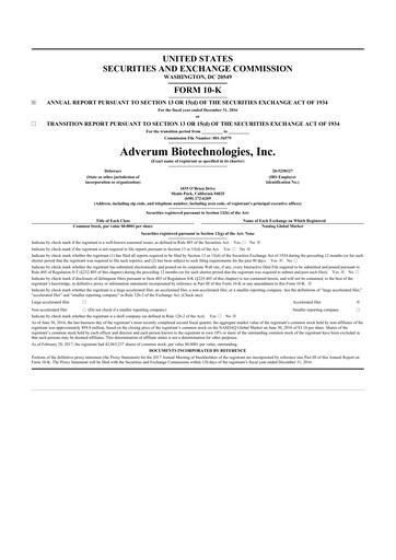 Thumbnail Adverum Biotechnologies
 10-K Annual Report 2016