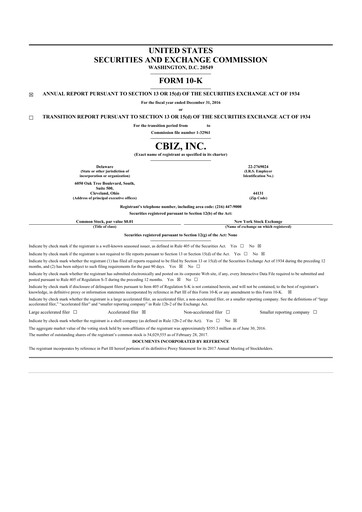 Thumbnail CBIZ 10-K Annual Report 2016