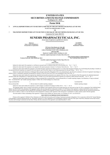 Miniature Viracta Therapeutics 10-K Rapport annuel 2016