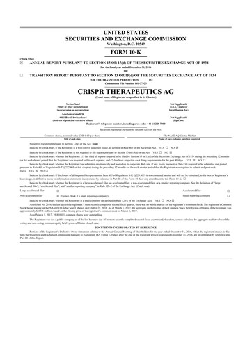 Thumbnail CRISPR Therapeutics 10-K Annual Report 2016