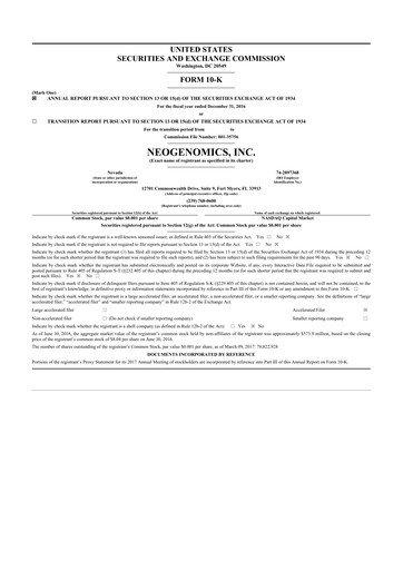 Thumbnail NeoGenomics
 10-K Annual Report 2016