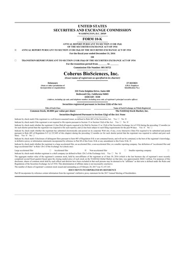 Thumbnail Coherus BioSciences
 10-K Annual Report 2016