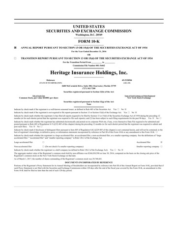 Thumbnail Heritage Insurance 10-K Annual Report 2016