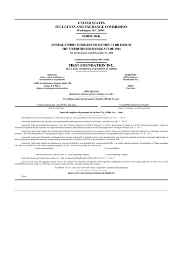 Thumbnail First Foundation
 10-K Annual Report 2016