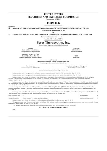 Thumbnail Seres Therapeutics 10-K Annual Report 2016