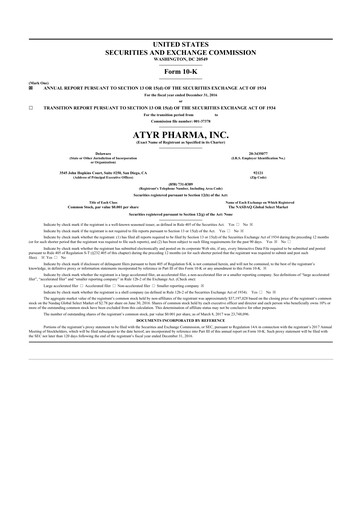 Thumbnail aTyr Pharma 10-K Annual Report 2016