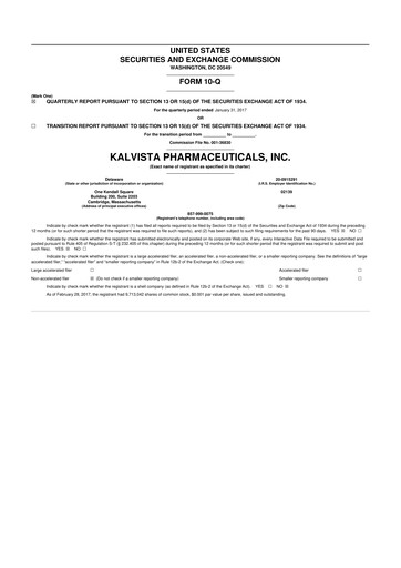 Thumbnail KalVista Pharmaceuticals 10-Q Quarterly Report FY2016 