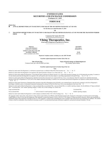 Thumbnail Viking Therapeutics
 10-K Annual Report 2016