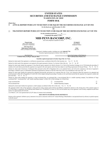 Miniature Mid Penn Bancorp 10-K Rapport annuel 2016