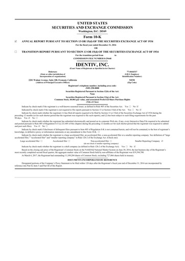 Thumbnail Identiv 10-K Annual Report 2016