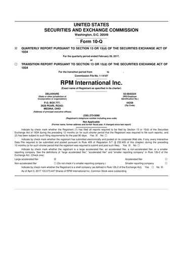 Thumbnail RPM International
 10-Q Quarterly Report FY2017 