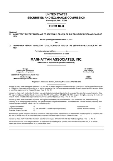 Thumbnail Manhattan Associates
 10-Q Quarterly Report FY2017 