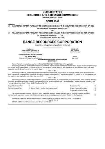Thumbnail Range Resources
 10-Q Quarterly Report FY2017 