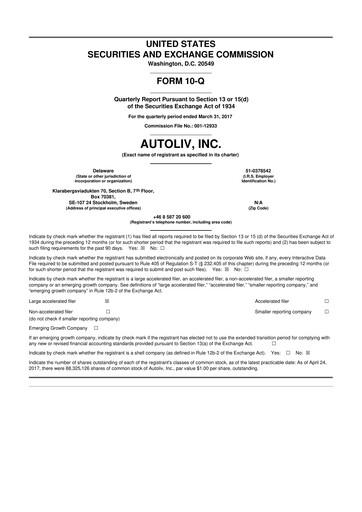 Vorschaubild Autoliv 10-Q Quartalsbericht 2017 