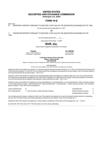 Miniature NVR 10-Q Rapport trimestriel 2017 