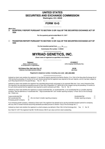 Thumbnail Myriad Genetics 10-Q Quarterly Report FY2017 