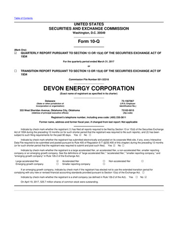 Thumbnail Devon Energy
 10-Q Quarterly Report FY2017 