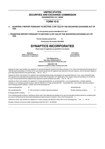 Thumbnail Synaptics 10-Q Quarterly Report FY2017 
