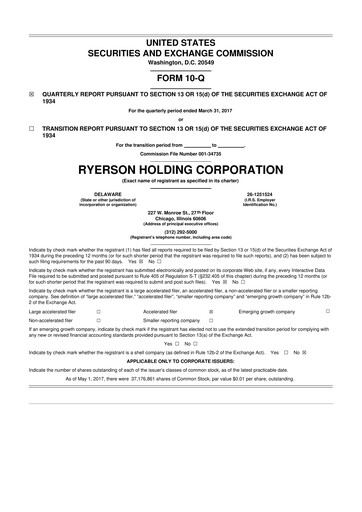 Miniature Ryerson 10-Q Rapport trimestriel 2017 