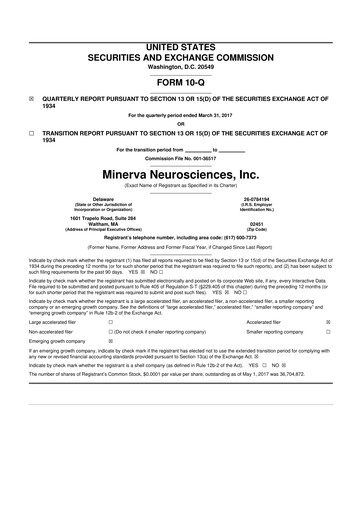 Vorschaubild Minerva Neurosciences
 10-Q Quartalsbericht  