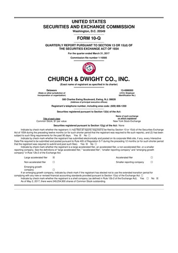 Thumbnail Church & Dwight
 10-Q Quarterly Report FY2017 
