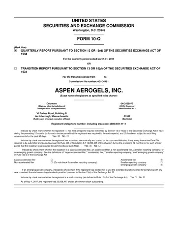 Vorschaubild Aspen Aerogels 10-Q Quartalsbericht 2017 