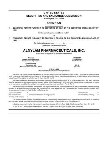 Thumbnail Alnylam Pharmaceuticals
 10-Q Quarterly Report FY2017 