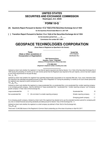 Thumbnail Geospace Technologies
 10-Q Quarterly Report FY2017 