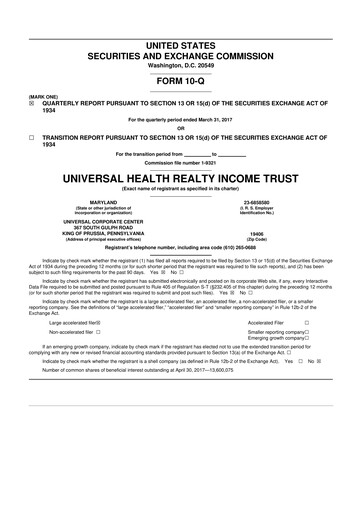 Vorschaubild Universal Health Realty Income Trust 10-Q Quartalsbericht 2017 