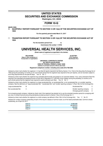 Thumbnail Universal Health Services
 10-Q Quarterly Report FY2017 