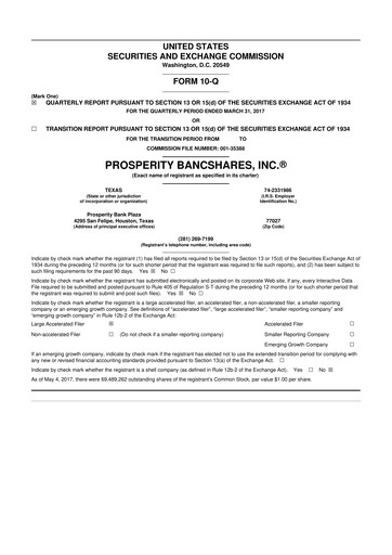 Thumbnail Prosperity Bancshares
 10-Q Quarterly Report FY2017 