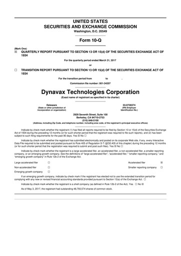 Thumbnail Dynavax Technologies
 10-Q Quarterly Report FY2017 