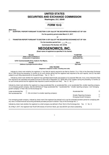 Thumbnail NeoGenomics
 10-Q Quarterly Report FY2017 