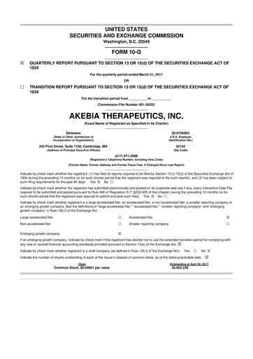 Thumbnail Akebia Therapeutics 10-Q Quarterly Report FY2017 