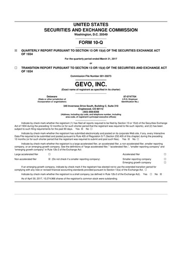 Thumbnail Gevo 10-Q Quarterly Report FY2017 