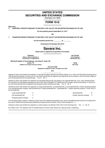 Thumbnail Savara 10-Q Quarterly Report FY2017 