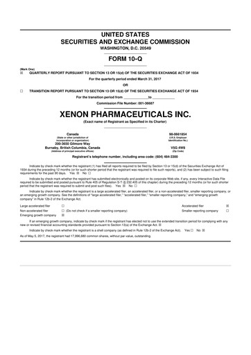 Thumbnail Xenon Pharmaceuticals 10-Q Quarterly Report FY2017 