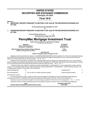 Thumbnail PennyMac Mortgage Investment Trust 10-Q Quarterly Report FY2017 