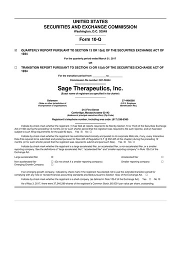 Thumbnail Sage Therapeutics
 10-Q Quarterly Report FY2017 