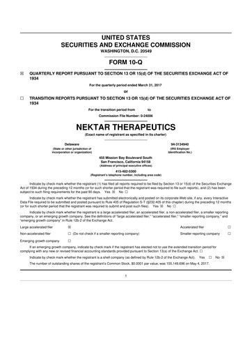 Thumbnail Nektar Therapeutics
 10-Q Quarterly Report FY2017 