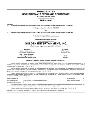 Thumbnail Golden Entertainment
 10-Q Quarterly Report FY2017 