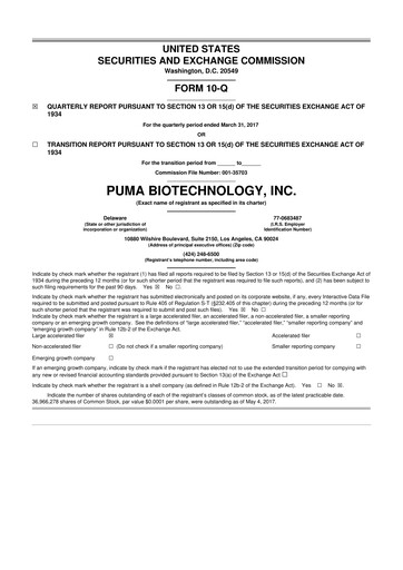 Miniature Puma Biotechnology 10-Q Rapport trimestriel 2017 